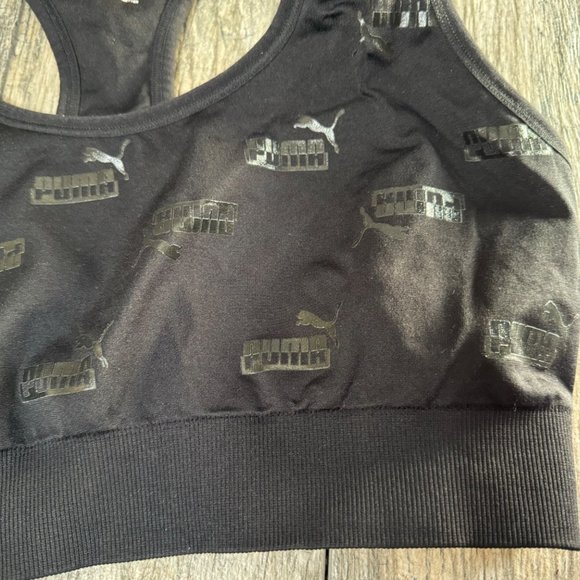 PUMA Support Sports Bra Logo Allover Black Size L - Picture 2 of 8